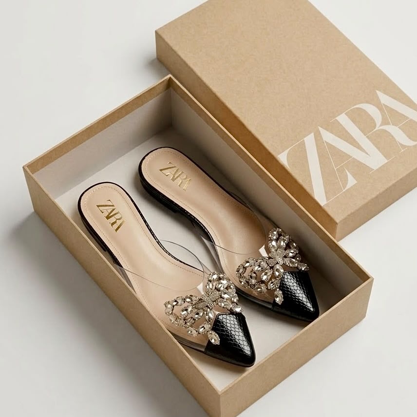 Zara Crystal Bow Mules